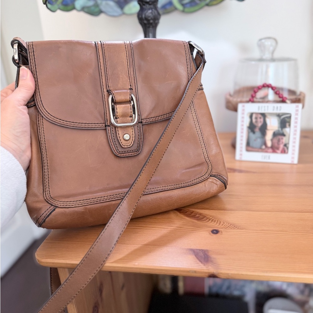 Fossil Tan Leather Crossbody Bag